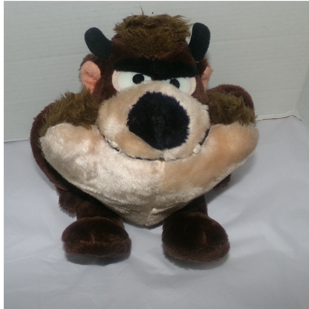Vintage Looney Tunes Tasmanian Devil Taz Plush Stuffed Animal Toy Brown Tan